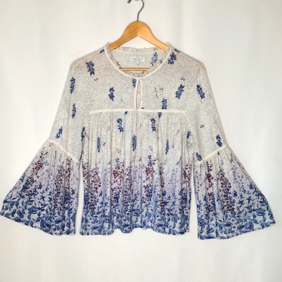 Lucky Brand Tops - Lucky Brand Floral Soft Knit Bell-Sleeve Boho Bohemian Blouse Top Size Large
